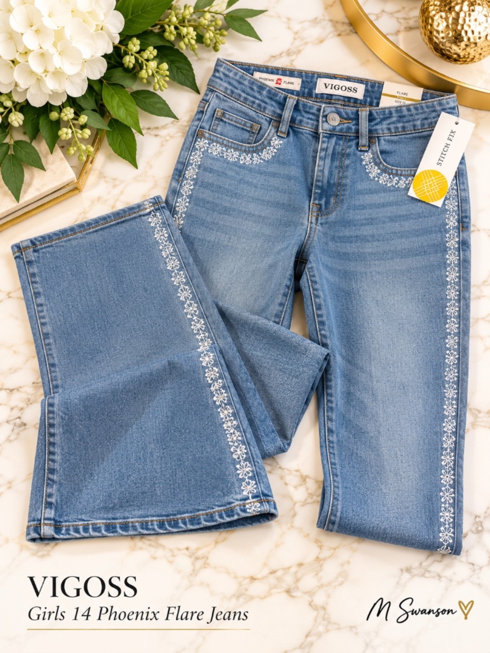 Vigoss Girls 14 Phoenix Embroidered Flare Jeans NWT